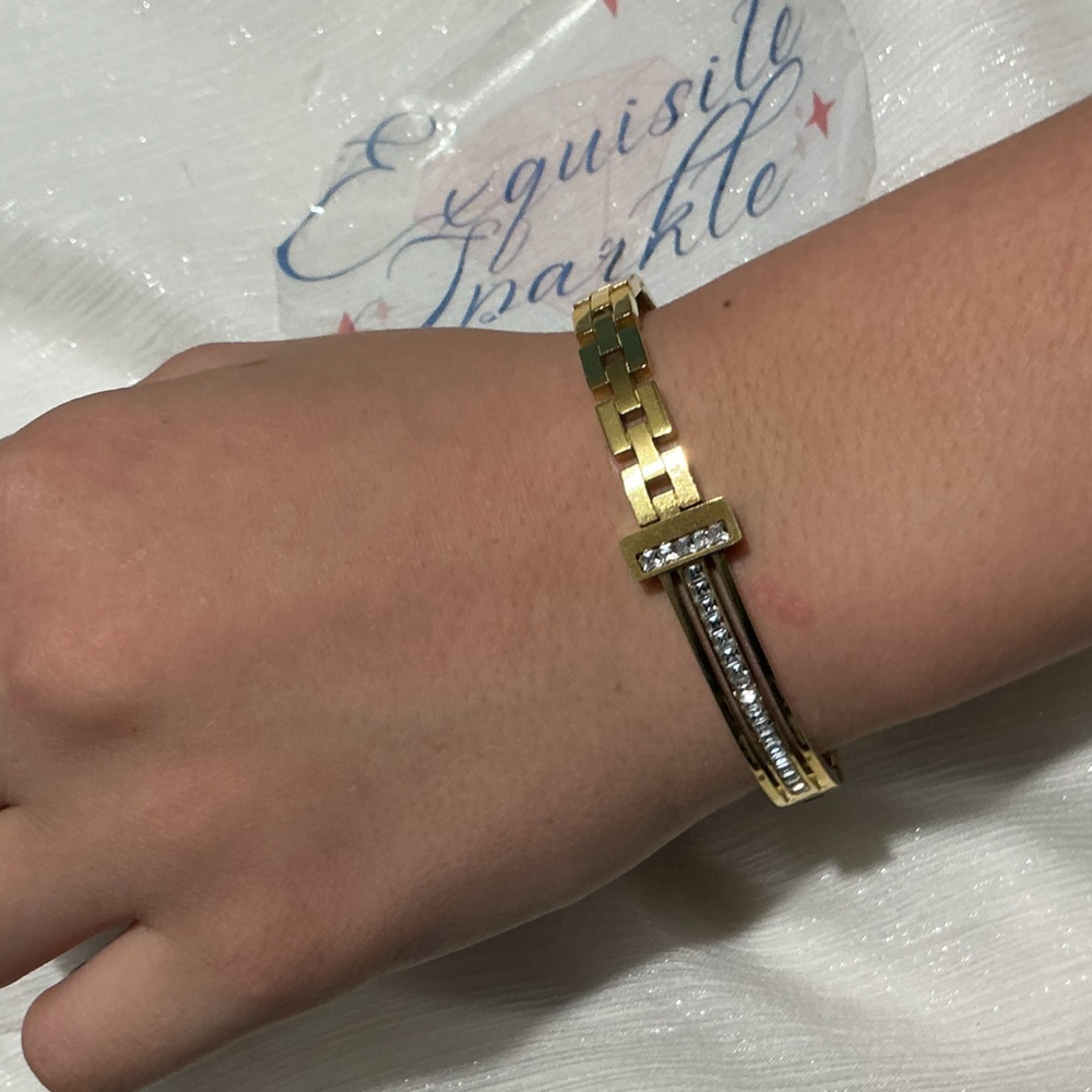 👠 Gold Link Cz Diamond Bangle Bracelet